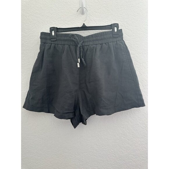Zara Womens Anthracite High Waist‎ Drawstring Linen Blend Shorts Size M Cottage - Picture 1 of 12